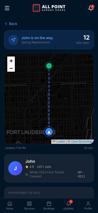 All Point customer app — Watch your tech screen
